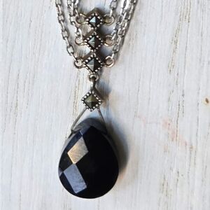 Judith Jack Drop Necklace w Black Onyx Marcasite NWOT